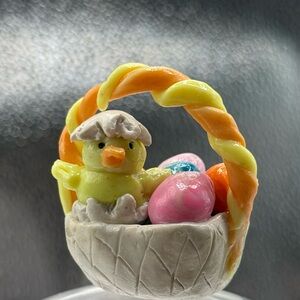 Easter Basket collectible Figurine with Chick and Eggs
